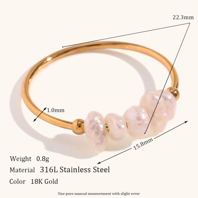 18KG water pearl bead stainless steel simple rings