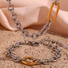 18K gold plated cable chain stainless steel necklace bracelet