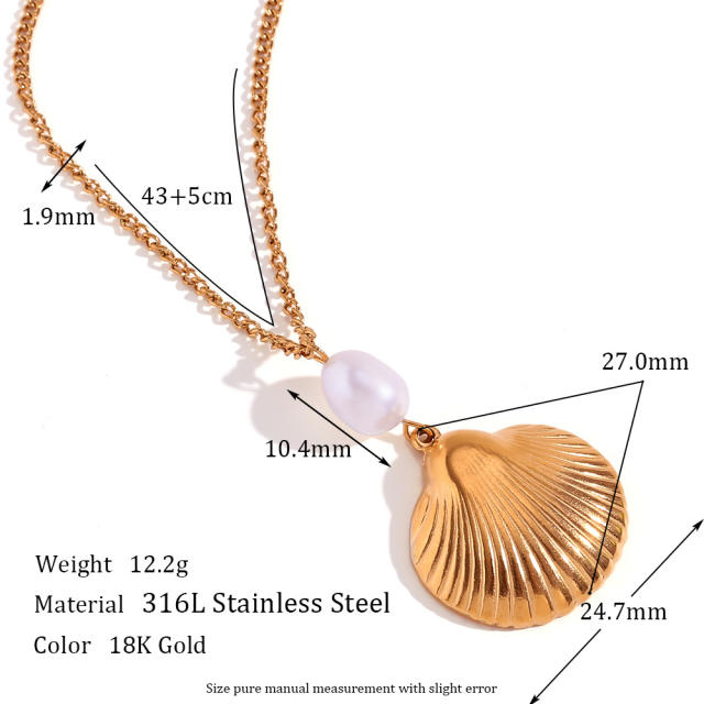 Beach trend shell pendant pearl stainless steel necklace bracelet