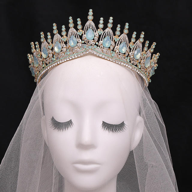 Baroque trend color tear drop crystal crown