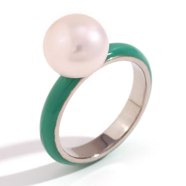 Y2K color enamel stainless steel pearl rings