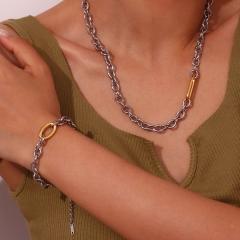 18K gold plated cable chain stainless steel necklace bracelet
