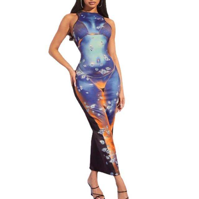 Occident fashion sexy backless bodycon dress