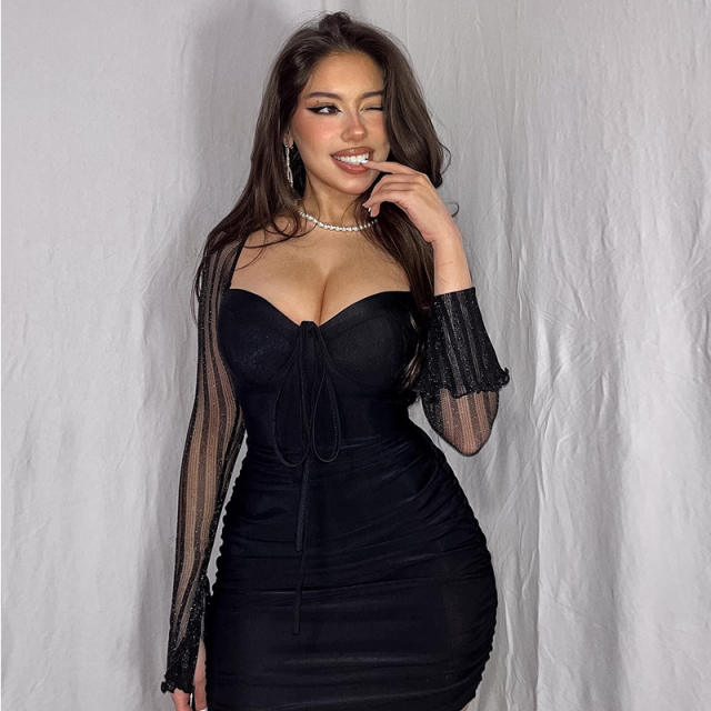 Occident fashion sexy black color bodycon dress