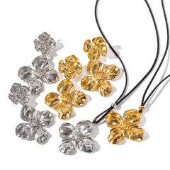 Vintage stainless steel flower Chunky necklace earring set