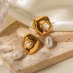 18KG water pearl drop stainless steel earrings