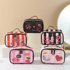Sweet striped heart pattern large storage wash bag cosmetic bag