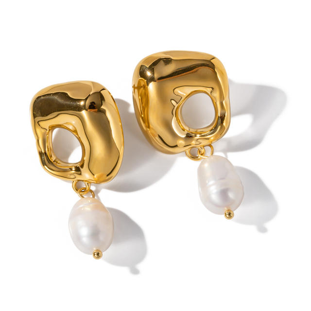18KG water pearl drop stainless steel earrings