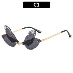 Funny rhinestone dragonfly design rimless sunglasses