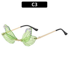 Funny rhinestone dragonfly design rimless sunglasses