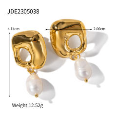 18KG water pearl drop stainless steel earrings