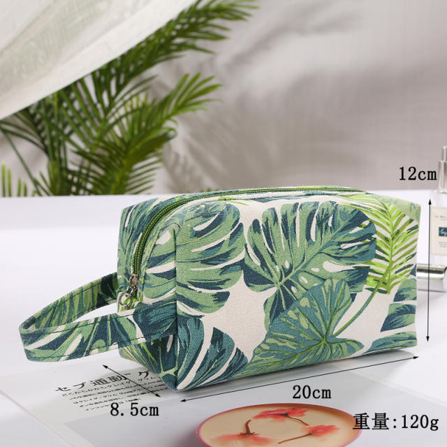 Creative palm leaf pattern travel washbag cosmetic bag