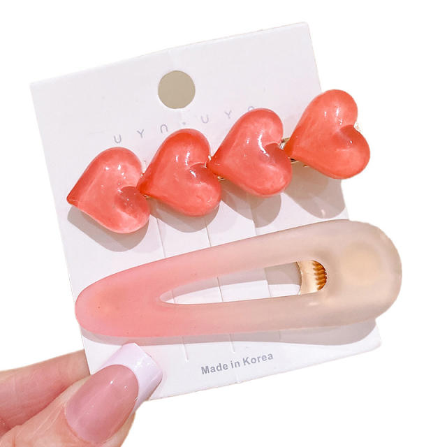 Korean fashion summer heart jelly color duckbill hair clips set