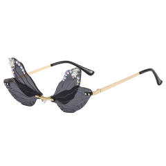 Funny rhinestone dragonfly design rimless sunglasses
