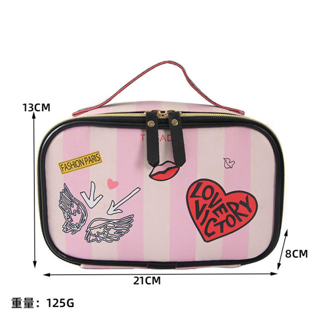 Sweet striped heart pattern large storage wash bag cosmetic bag