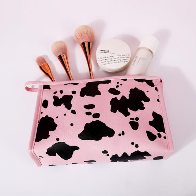 Sweet pink color cow pattern water proof cosmetic bag wash bag