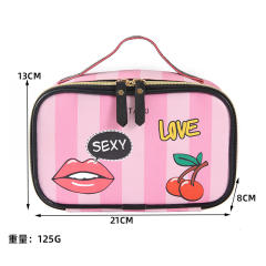 Sweet striped heart pattern large storage wash bag cosmetic bag