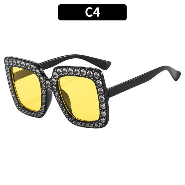 Popular large square frame diamond sunglasses