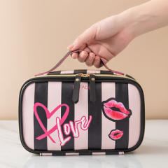 Sweet striped heart pattern large storage wash bag cosmetic bag