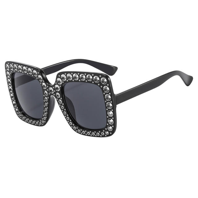 Popular large square frame diamond sunglasses