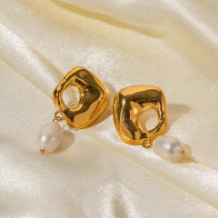 18KG water pearl drop stainless steel earrings