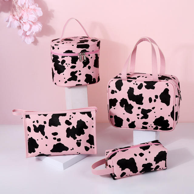 Sweet pink color cow pattern water proof cosmetic bag wash bag