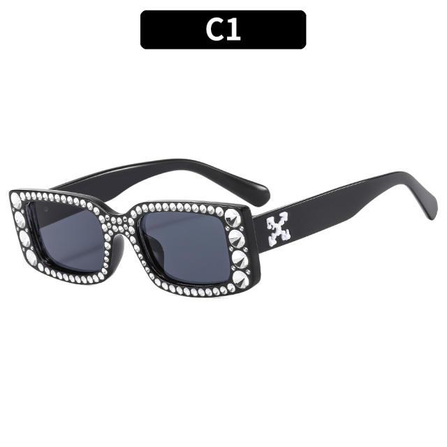 Unique square shape frame diamond sunglasses