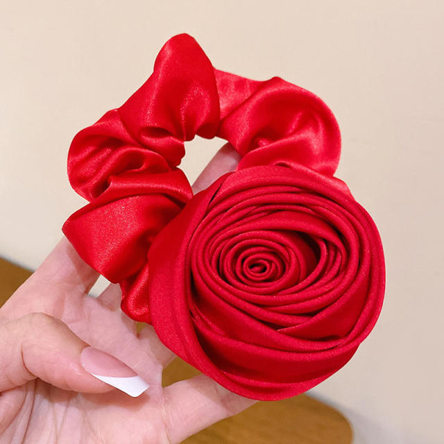 Plain color rose flower stain scrunchies