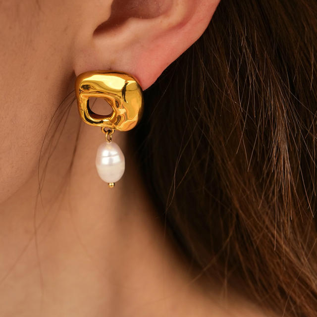 18KG water pearl drop stainless steel earrings