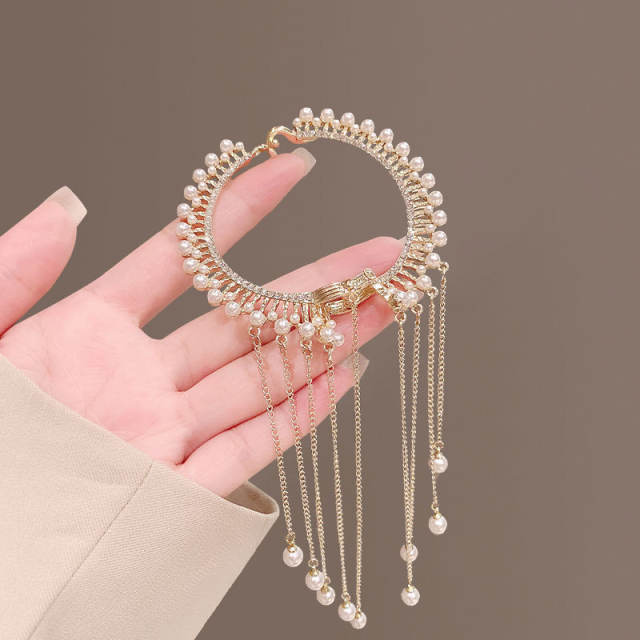 Elegant rhinestone tassel pearl bun holder hair claw clips