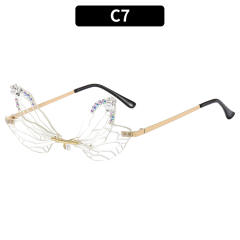 Funny rhinestone dragonfly design rimless sunglasses