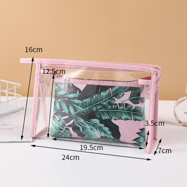 INS palm leaf pink color washbag cosmetic bag