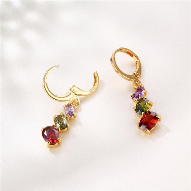 Color cubic zircon copper huggie earrings