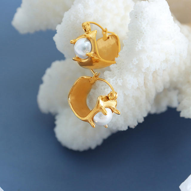 Chunky glass bead stainless steel hoop earrings