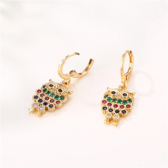 Mexico trend rainbow cz owl copper huggie earrings