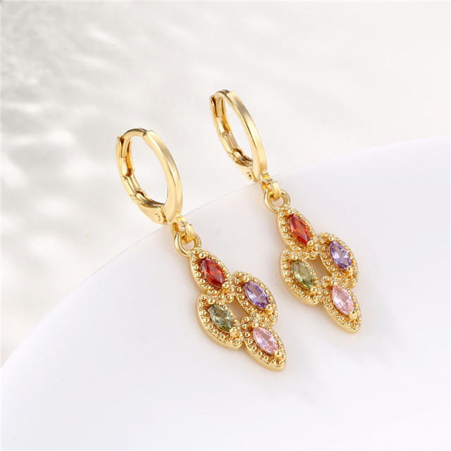 INS personality color cubic zircon copper huggie earrings