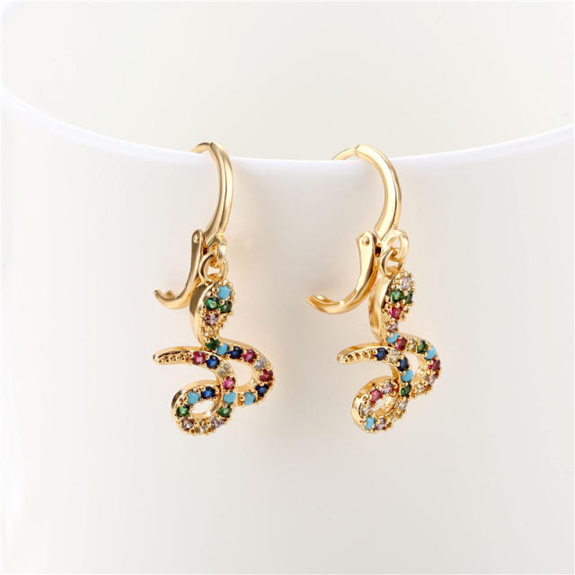 Rainbow cz snake copper huggie earrings