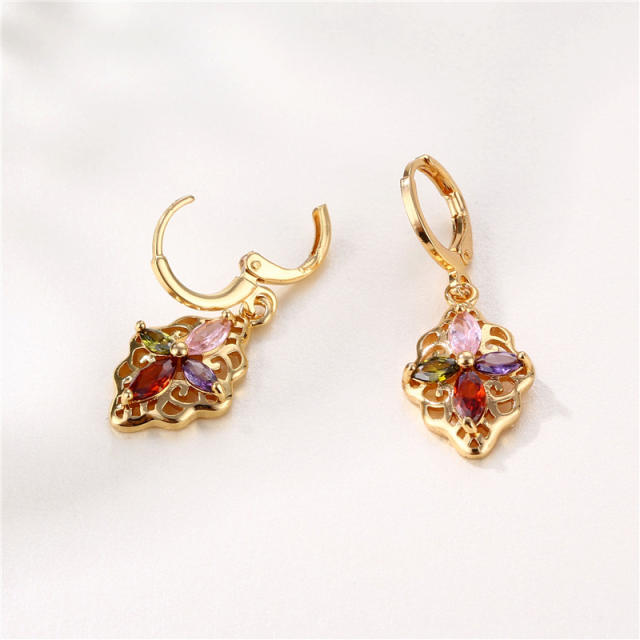 18KG color cubic zircon copper huggie earrings