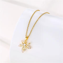 Dainty diamond leaf pendant stainless steel chain necklace