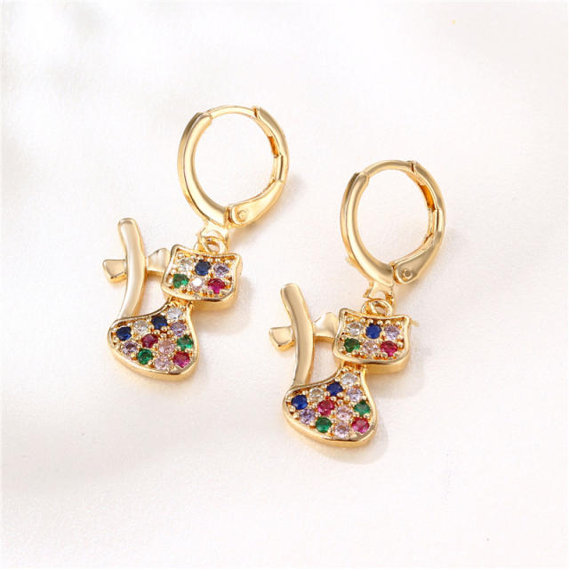 Rainbow cz cute kitty copper huggie earrings