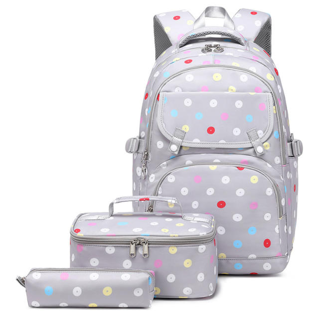 3pcs pink color polka dots school bag lunch bag for girls set