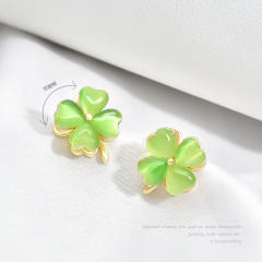 Elegant green color opal stone rotatable clover stainless steel chain necklace set