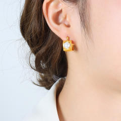 Chunky glass bead stainless steel hoop earrings