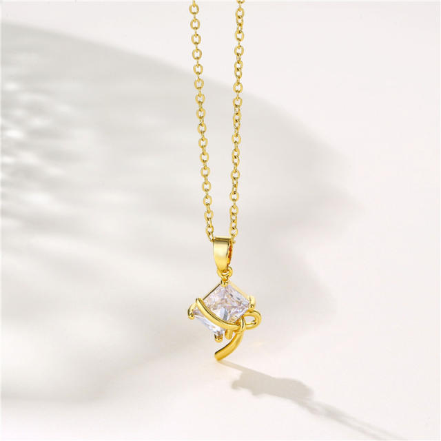 Dainty chic diamond bow pendant stainless steel chain necklace