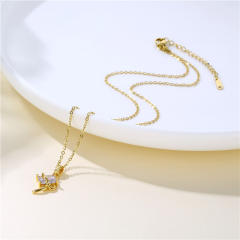 Dainty chic diamond bow pendant stainless steel chain necklace