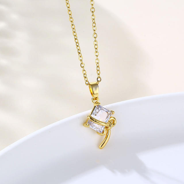 Dainty chic diamond bow pendant stainless steel chain necklace