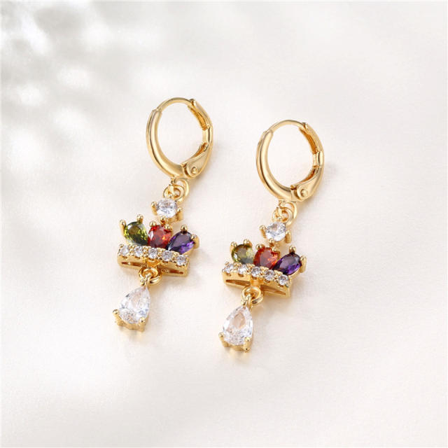 Delicate color cubic zircon copper huggie earrings dangle earrings