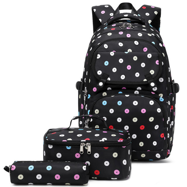 3pcs pink color polka dots school bag lunch bag for girls set