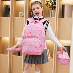 3pcs pink color polka dots school bag lunch bag for girls set
