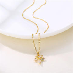Dainty diamond leaf pendant stainless steel chain necklace